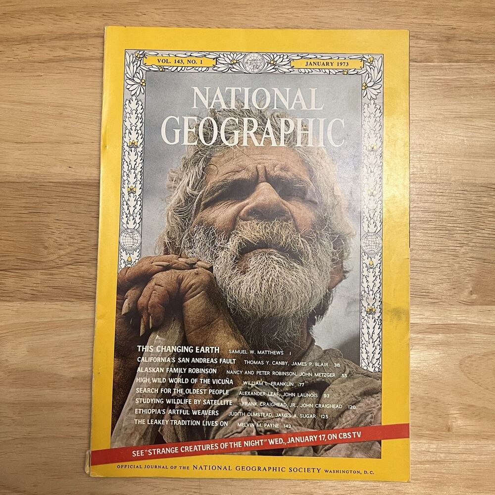 Vintage National Geographic January 1973 Leakey Ethiopia Alaska Vicuña Earth